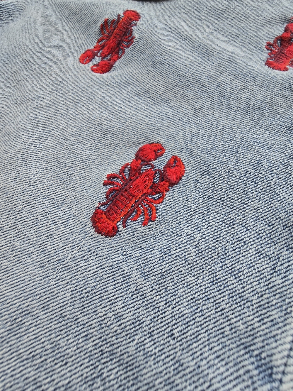 DRIFTWOOD Light Blue Denim Shorts with Red Lobster Embroidery - Picture 7 of 9